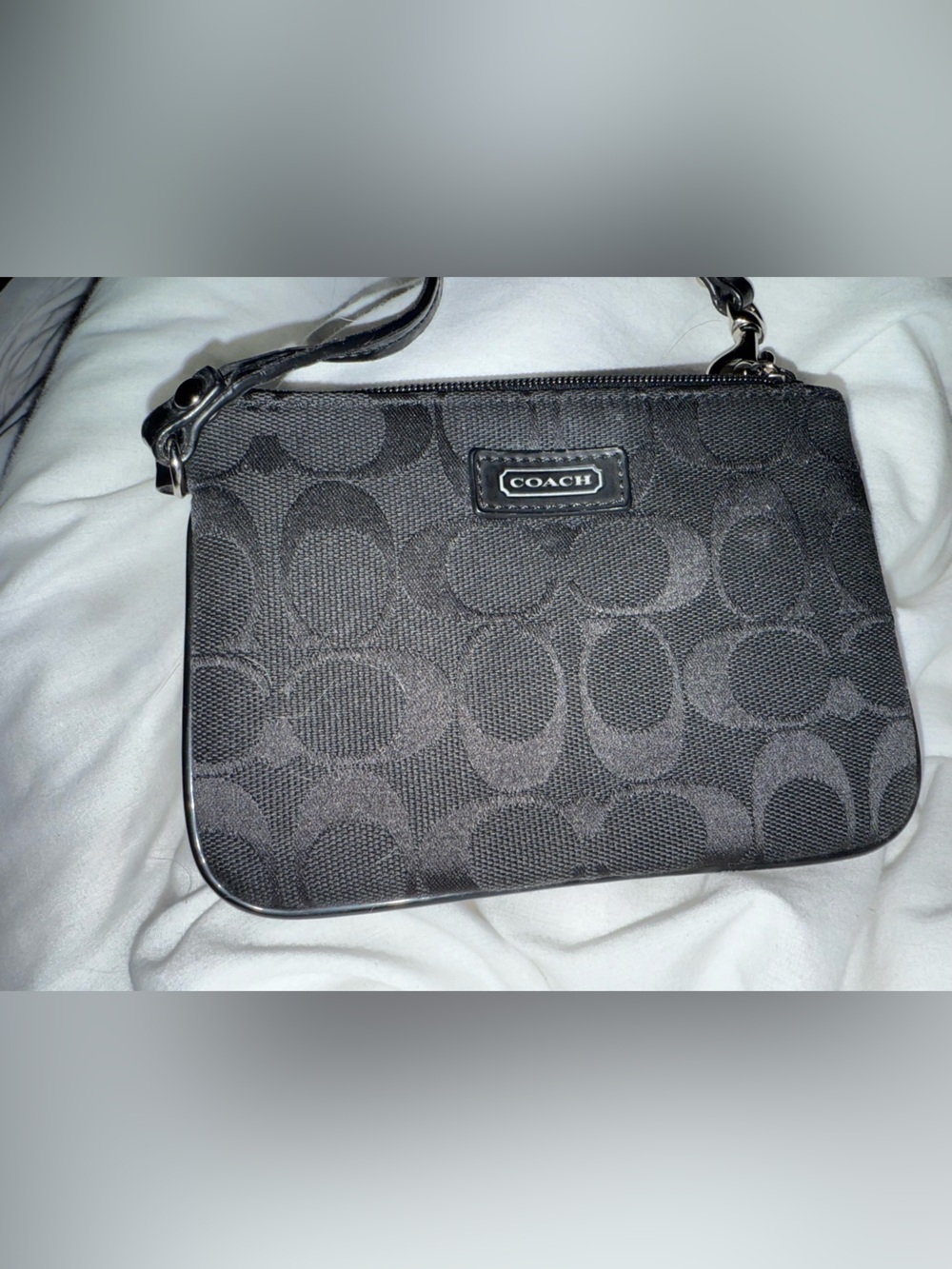 Coach Black Signature Canvas Wristlet with Detachable Strap